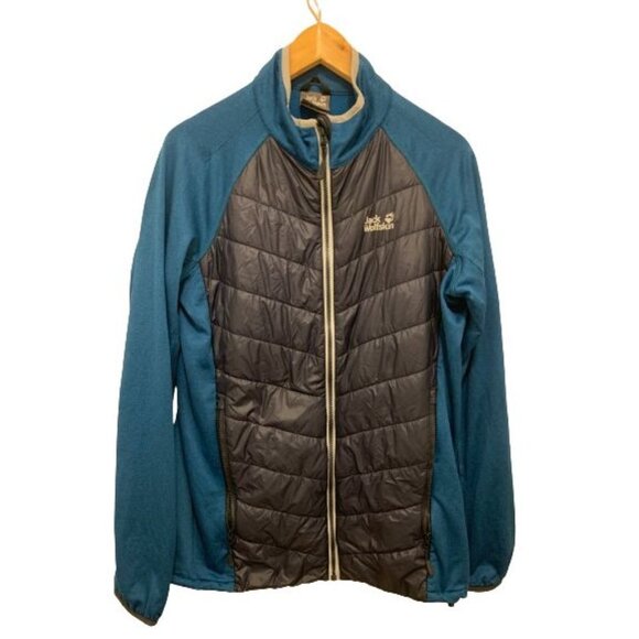 Jack Wolfskin Stormlock Puffer Blue Black Jacket Sweatshirt Large - Picture 1 of 7